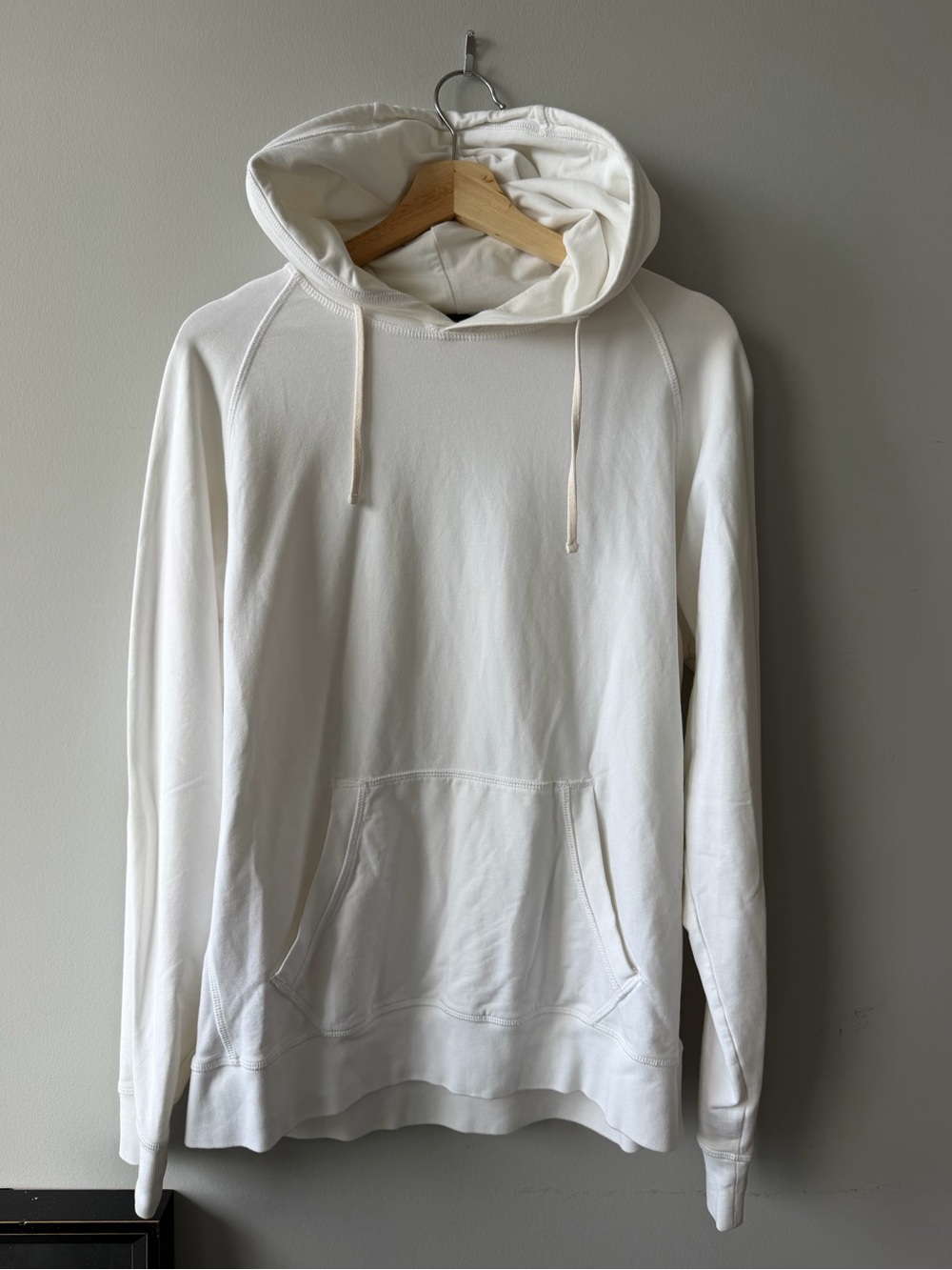 Men's White Pullover Hoodie with Kangaroo Pocket